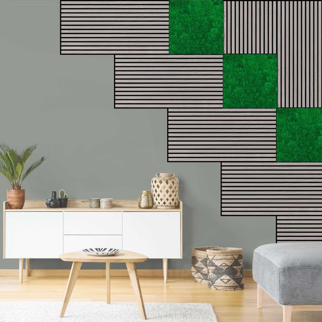 Bilder für die Wand Holzwand Eiche grau & Mooswand fichtengrün Wandcollage