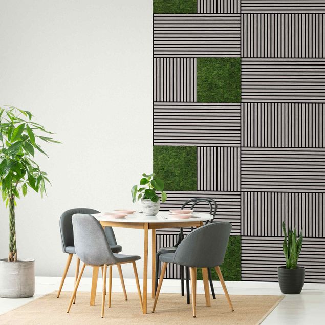 Bilder Wand Holzwand Eiche grau & Mooswand olivgrün Wandcollage