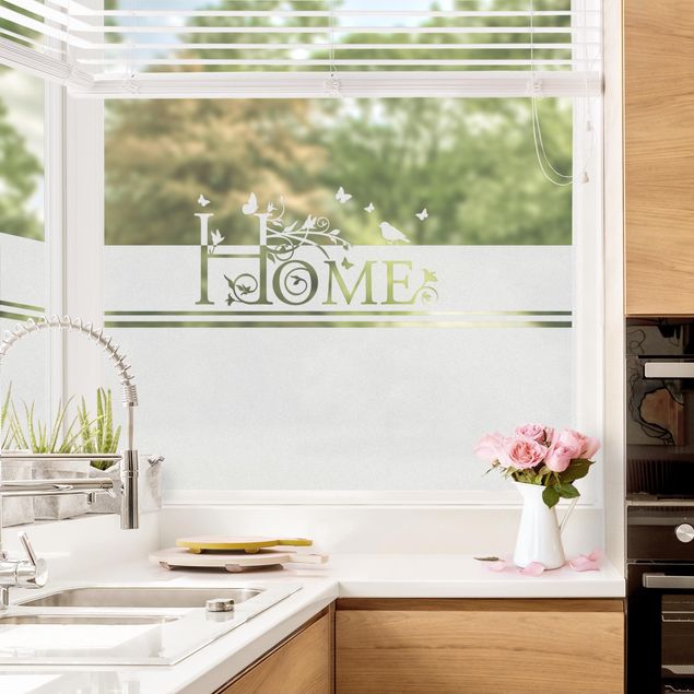 Fensterbild weiß Home floral Bordüre