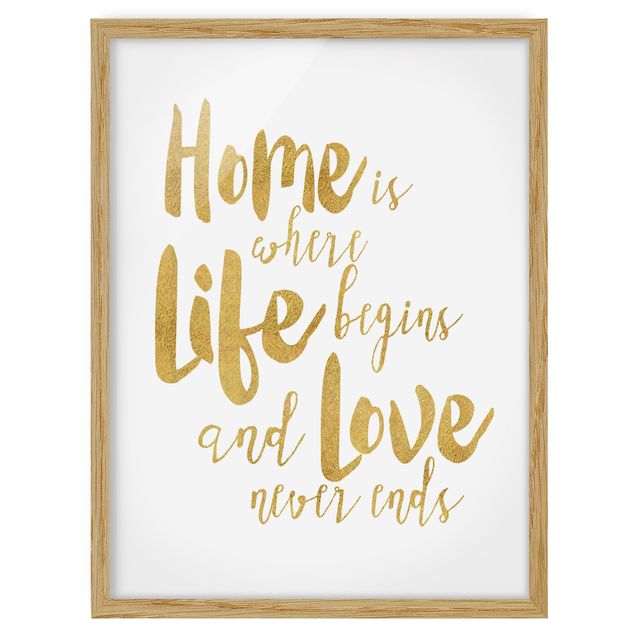 Bild mit Rahmen - Home is where Life begins Gold - Hochformat 3:4