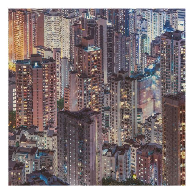 Holzbild Skyline Hongkong Lichtermeer