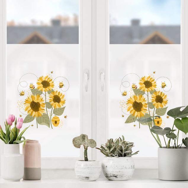 XXL Fensterbilder Honigbienen auf Sonnenblumen