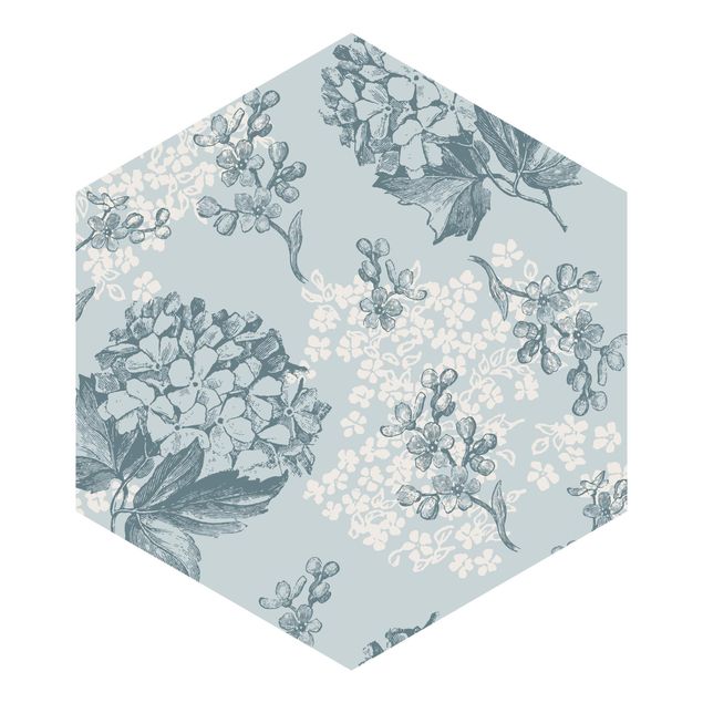 Wandtapete Design Hortensia pattern in blue