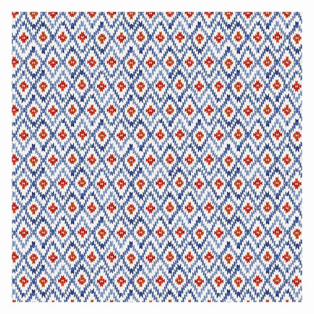 Wandtapete Design Ikat Muster Mexiko rot und blau
