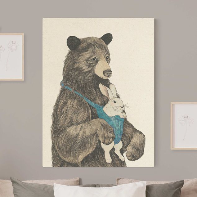 Wandbilder Tiere Illustration Bär und Hase Baby