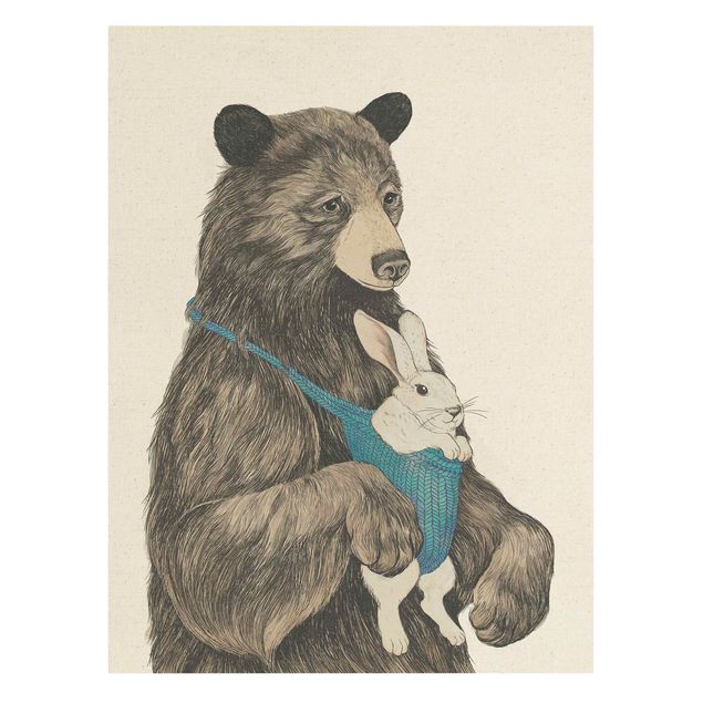 Schöne Wandbilder Illustration Bär und Hase Baby
