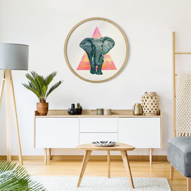 Kunstdrucke mit Rahmen Illustration Elefant vor Dreieck Malerei