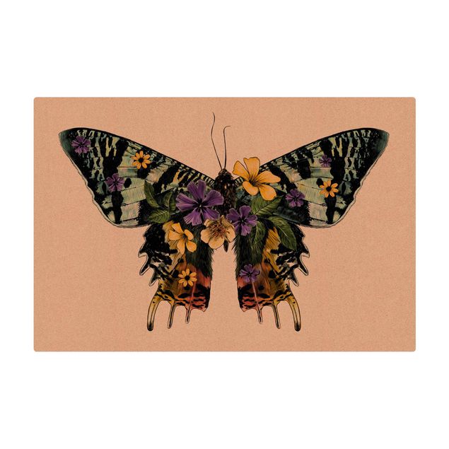 Kork-Teppich - Illustration floraler Madagaskar Schmetterling - Querformat 3:2