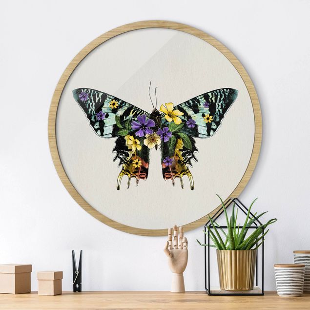 Wandbild rund Illustration floraler Madagaskar Schmetterling