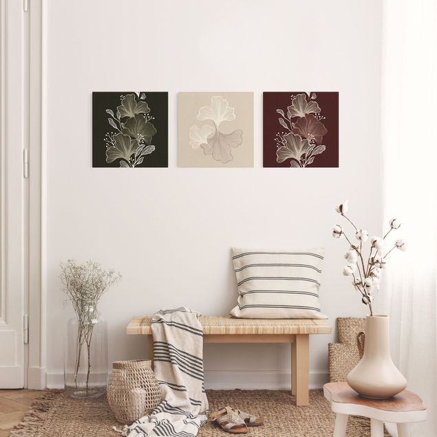 Moderne Leinwandbilder Wohnzimmer Illustration Ginko Blätter