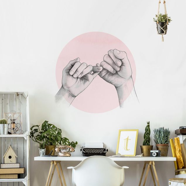 Romantische Schlafzimmer Tapete Illustration Hände Freundschaft Kreis Rosa Weiß