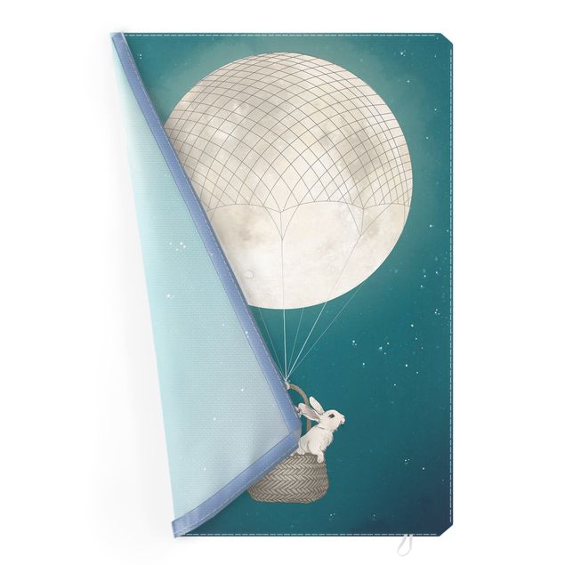Akustik-Wechselbild - Illustration Hasen Mond-Heißluftballon Sternenhimmel