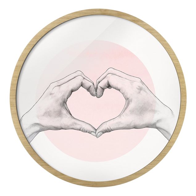 Rundes Gerahmtes Bild - Illustration Herz Hände Kreis Rosa Weiß