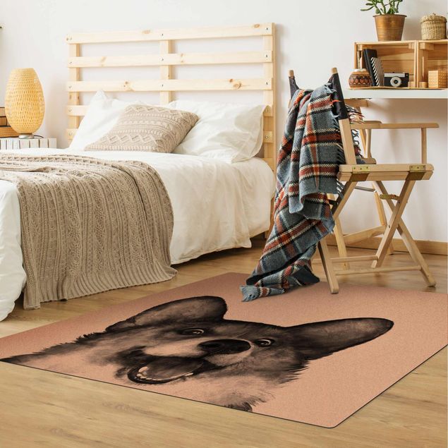 Schwarz-weißer Teppich Illustration Hund Corgi Weiß Schwarz Malerei
