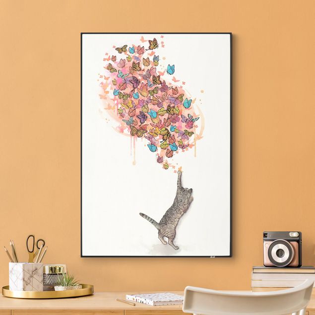 Wechselbilder Illustration Katze mit bunten Schmetterlingen Malerei