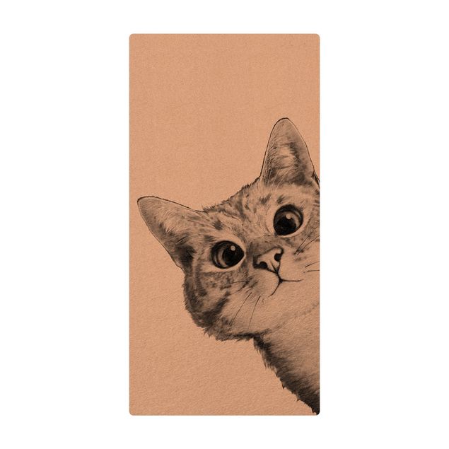 Kork-Teppich - Illustration Katze Zeichnung Schwarz Weiß - Hochformat 1:2