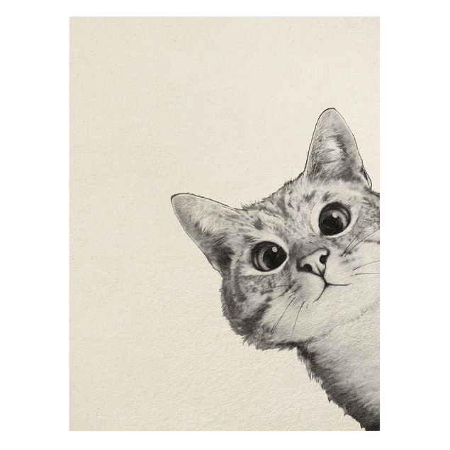 Leinwandbild Kunstdruck Illustration Katze Zeichnung Schwarz Weiß