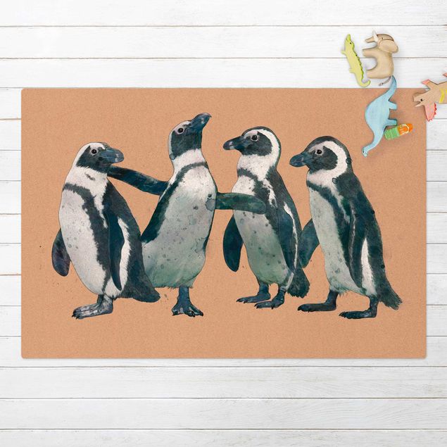 Teppiche Illustration Pinguine Schwarz Weiß Aquarell