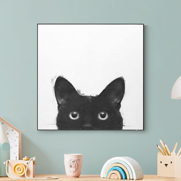 Wechselbilder Illustration Schwarze Katze auf Weiß Malerei