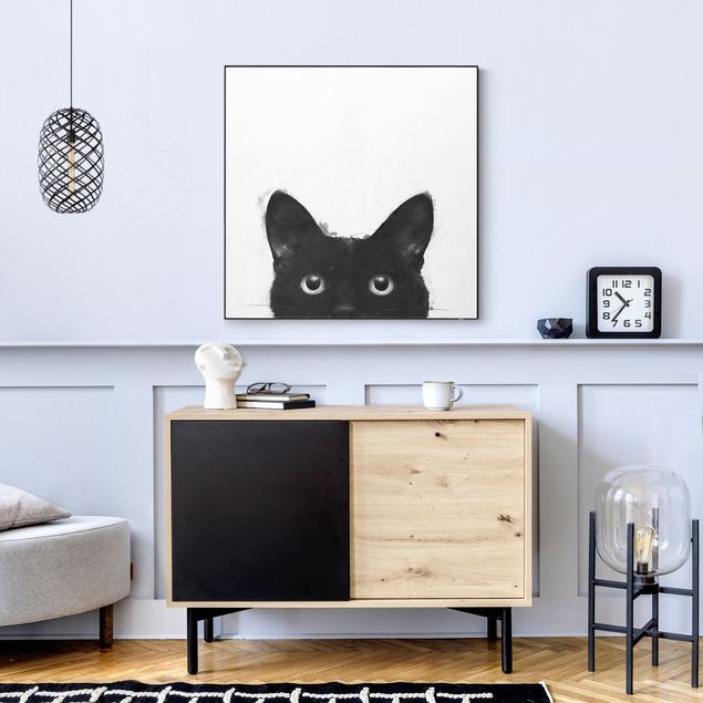 Bilder für die Wand Illustration Schwarze Katze auf Weiß Malerei
