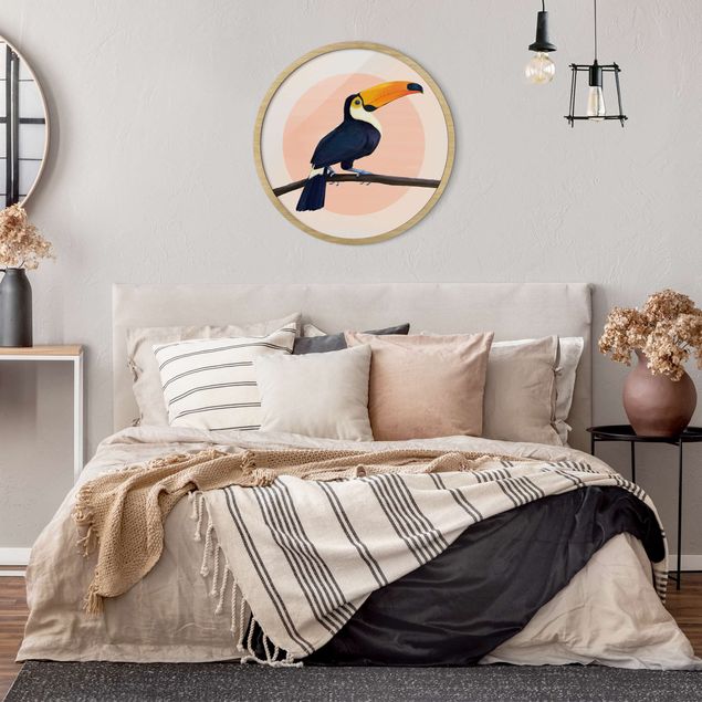Kunstdruck Bilder mit Rahmen Illustration Vogel Tukan Malerei Pastell