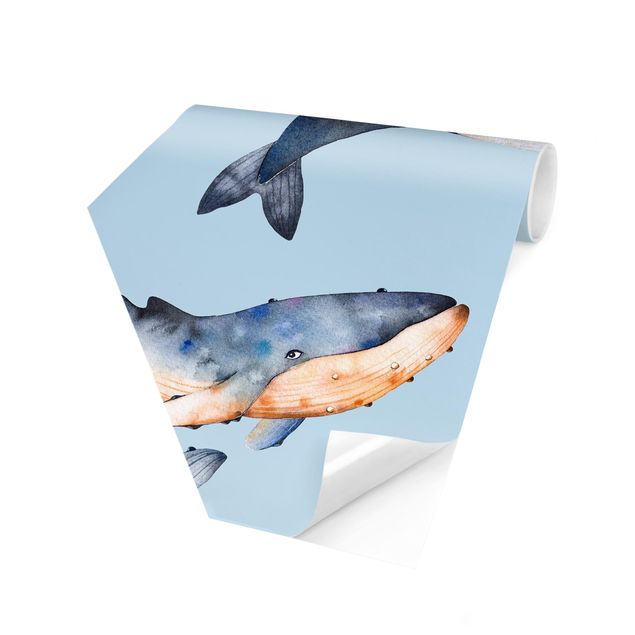 Fototapete Tiere Illustrierte Wale als Aquarell