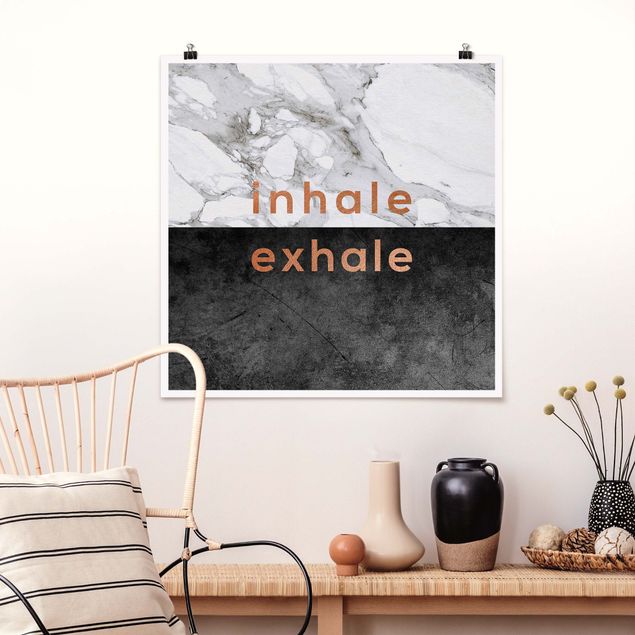 Schwarz-Weiß Poster Inhale Exhale Kupfer und Marmor