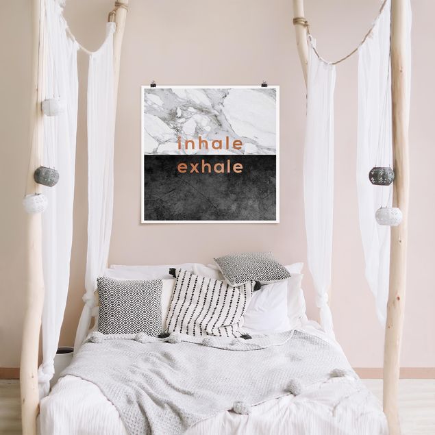 Poster mit Sprüchen Inhale Exhale Kupfer und Marmor