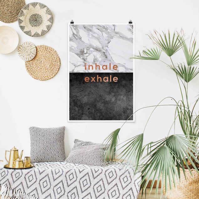Sprüche Poster Inhale Exhale Kupfer und Marmor