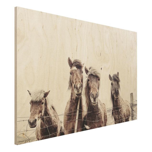 Holzbilder modern Island Pferde