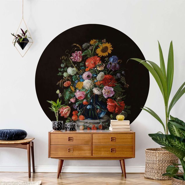 runde Fototapete Jan Davidsz de Heem - Glasvase mit Blumen