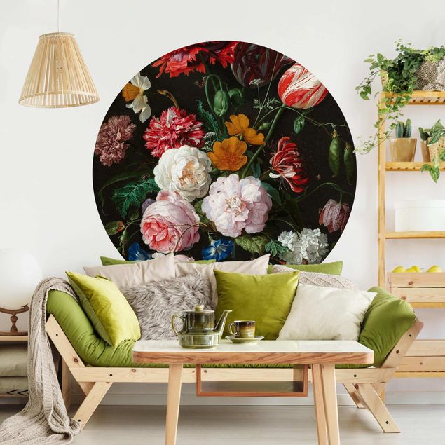 Fototapete rund Jan Davidsz de Heem - Stillleben mit Blumen in einer Glasvase