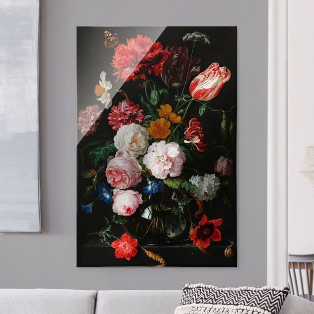 Glasbilder XXL Jan Davidsz de Heem - Stillleben mit Blumen in einer Glasvase