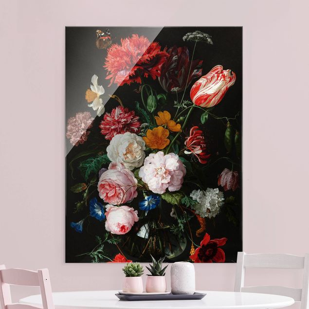 XXL Glasbilder Jan Davidsz de Heem - Stillleben mit Blumen in einer Glasvase