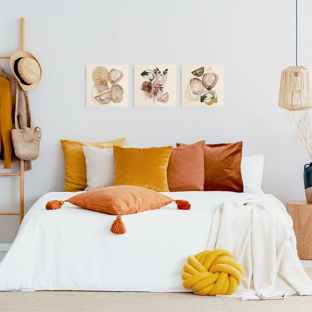 Leinwandbilder Wohnzimmer modern Japandi Aquarell Formen Gold & Rosé