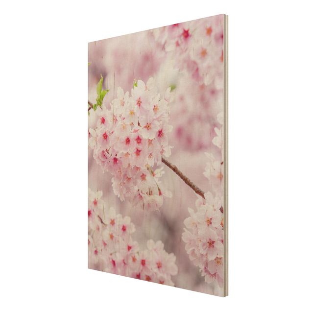 Holzbild - Japanische Kirschblüten - Hochformat