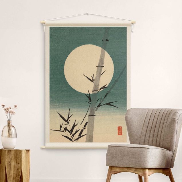 Wandtuch XXL Japanische Zeichnung Bambus und Mond