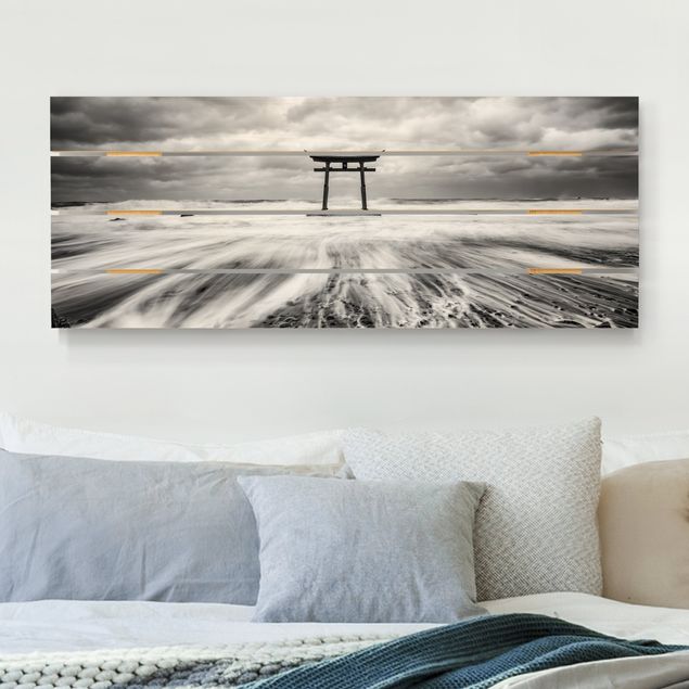 Moderne Holzbilder Japanisches Torii im Meer