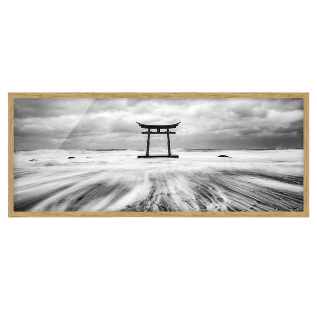 Bild mit Rahmen - Japanisches Torii im Meer - Panorama