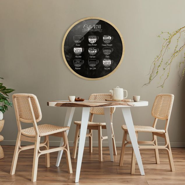 Schwarz-Weiß Bilder mit Rahmen Kaffeesorten Kreidetafel