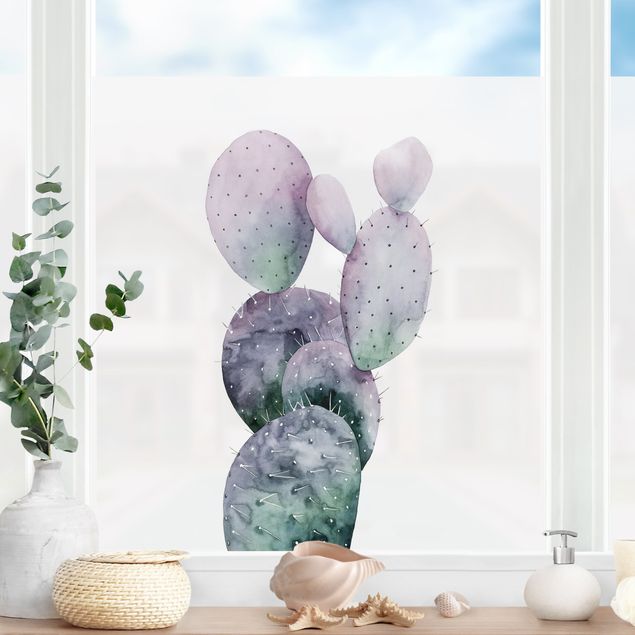 Fensterbilder selbstklebend Blumen Kaktus in Lila I