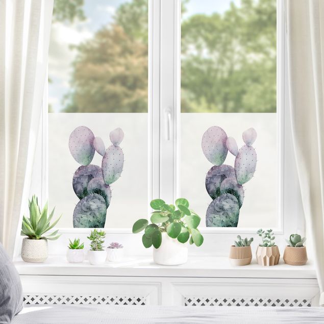 XXL Fensterbilder Kaktus in Lila I