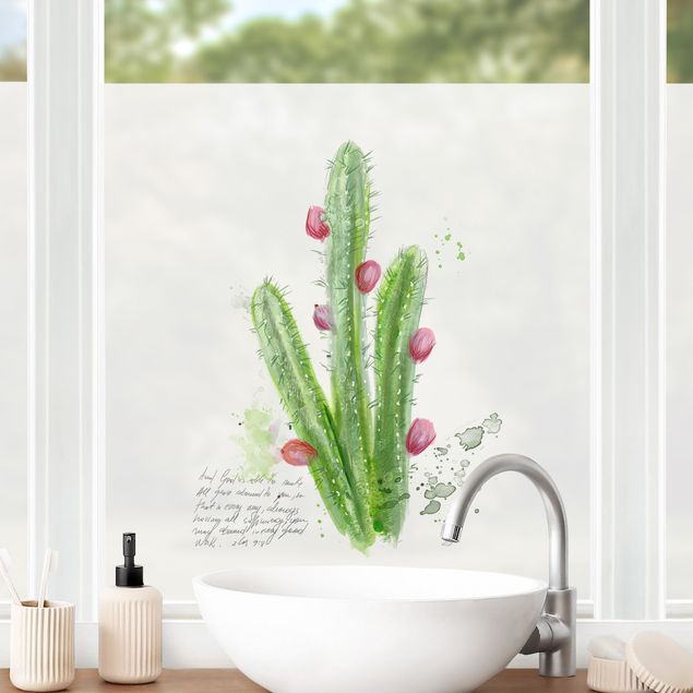 Fensterbilder selbstklebend Blumen Kaktus mit Bibelvers II