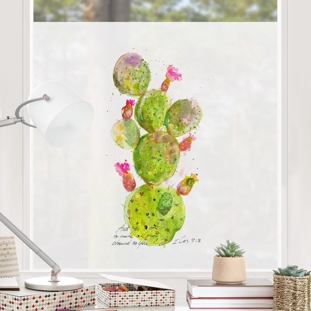 Fensterbilder Blumen Kaktus mit Bibelvers III