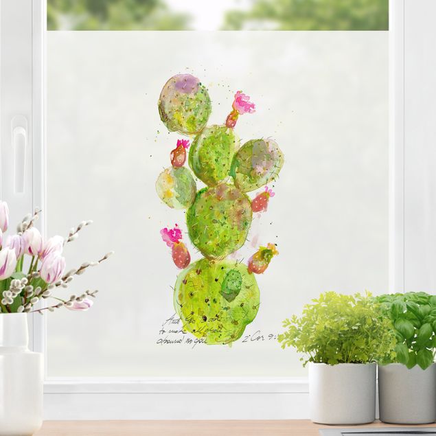 Fensterfolie Farbig Kaktus mit Bibelvers III
