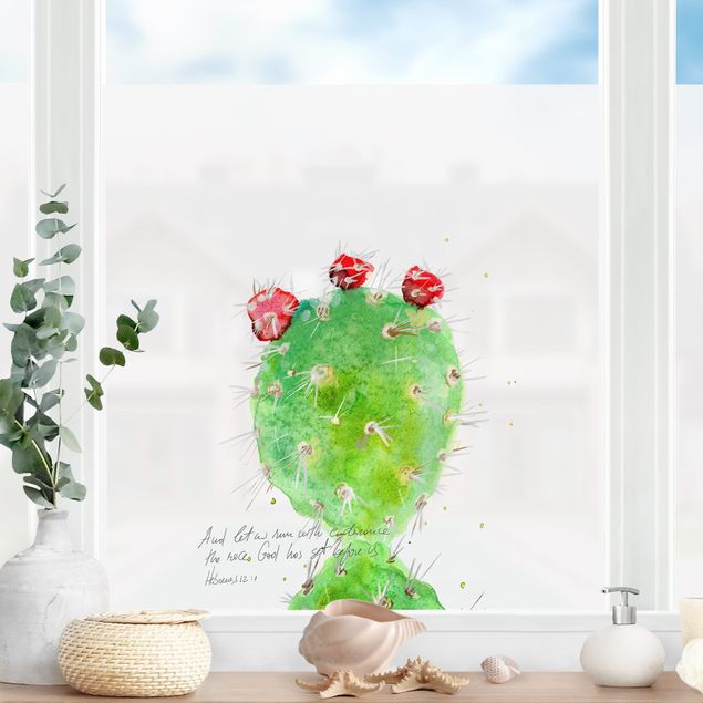 Fensterbilder selbstklebend Blumen Kaktus mit Bibelvers IV