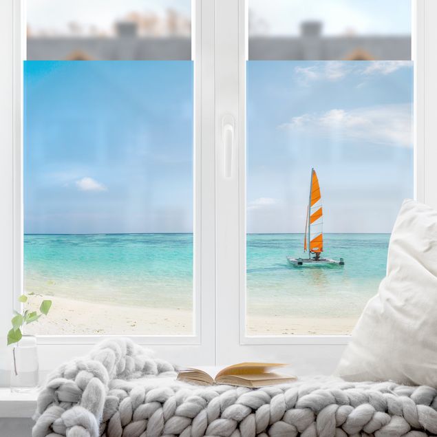 Fensterbilder Strand Katamaran auf dem Indischen Ozean