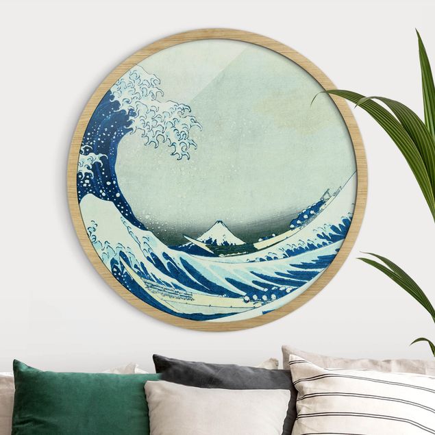 Rundes Gerahmtes Bild - Katsushika Hokusai - Die grosse Welle von Kanagawa