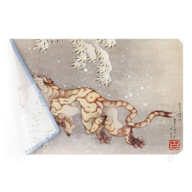 Akustikbilder mit Spannrahmen Katsushika Hokusai - Tiger in Schneesturm