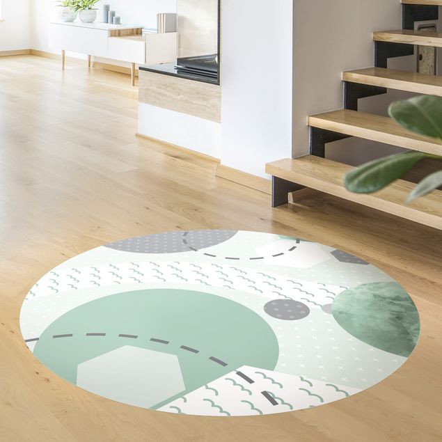 Moderner Teppich Kinderteppich grafisch - Wald und Fluss